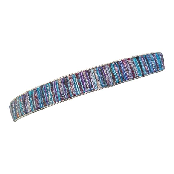 ELITE Metallic Belt Fabric Beaded Edge Purple Turquoise Silver sz S 28-30" waist - Picture 6 of 10